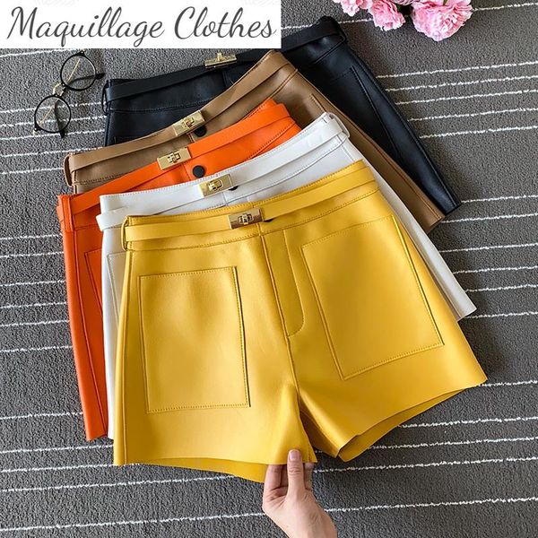 

women's pants & capris chic sheepskin high-rise leather fashion women real short c440a, Black;white