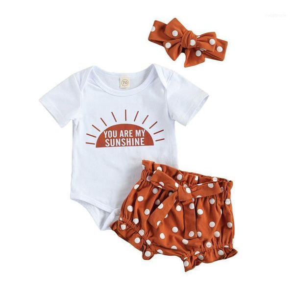 

clothing sets toddler baby boys girls summer infant girl o-neck letter print short sleeve bodysuit+dot printed shorts+headband1, White