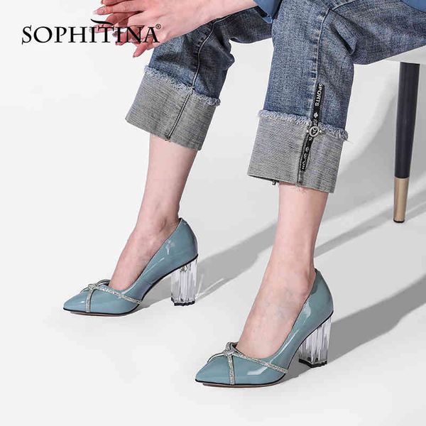 

sophitina fashion women's shoes transparent thick high-heeled small shoes pointed elegant handmade female pumps c996 210513, Black