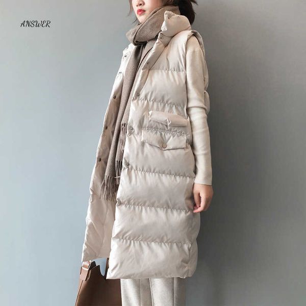 

autumn winter cotton vest women ladies casual waistcoat female sleeveless long jacket slim fit warm puffer coat 210607, Black;white