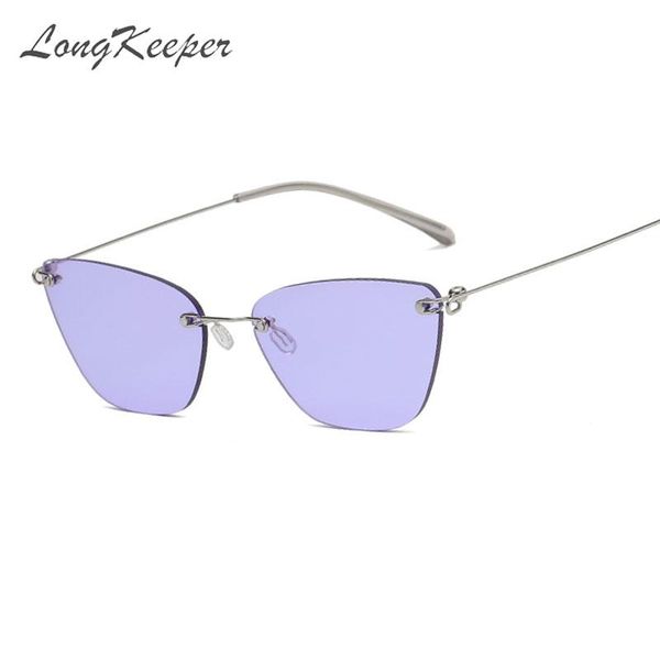 

sunglasses vintage square cat eye women 2021 rimless purple black sun glasses metal legs female trend gafas de sol mujer uv400, White;black