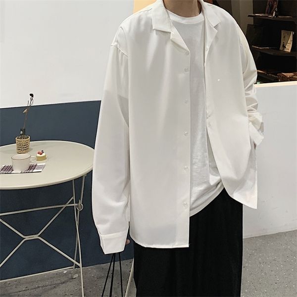 

2021 suit collar lining loose coats long sleeve slim fit shirt french cuff mens fashion 6 color shirts camisa masculina, White;black