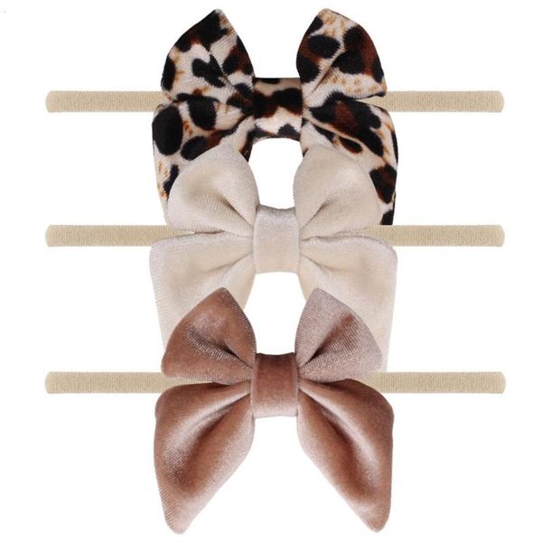 

hair accessories classical 2021 3" velvet sailor bow leopard elastic nylon headband hairbands for girl diy headwear, Slivery;white