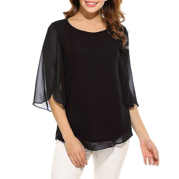 

elegant o neck chiffon blouse half sleeve sweet shirts ladies casual chic blusas 2021 arrival women blusa women's blouses, White