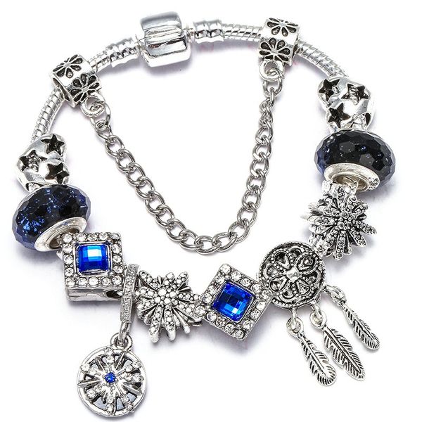 

16-21cm new charm bracelet 925 silver fit pandora european bracelets dream catcher dangle classic snowflake crystal pendant charm bead acces, Black