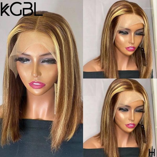 

highlight t part lace wig color bob human hair wigs with baby 8-14'' non-remy 180% density brazilian medium ratio1, Black;brown