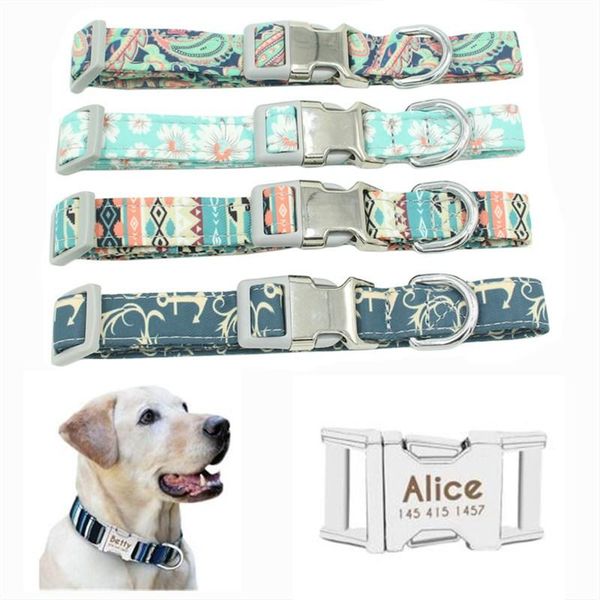 

personalized adjustable colorful nylon cloth pet collar for medium large dogs engraved metal buckle dog products tags collars & leashes