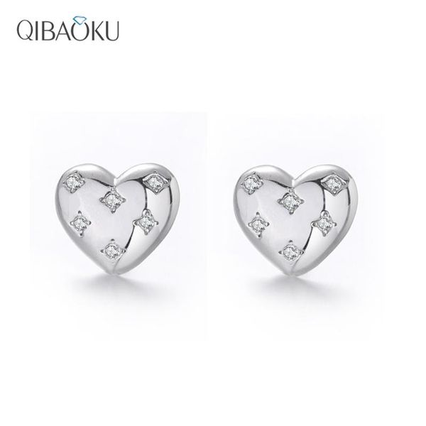 

stud sterling silver s925 love heart earrings couple zircon for women fine small ear jewelry gift, Golden;silver