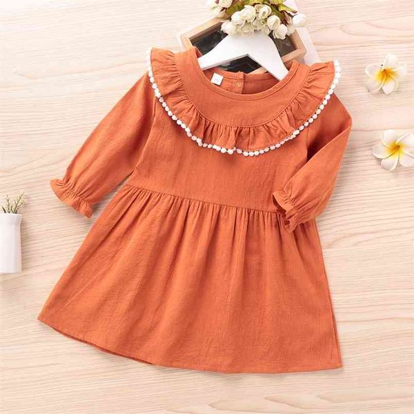 

baby / toddler girl solid ruffled long-sleeve dress 210528, Red;yellow