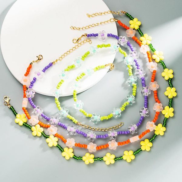 

chokers 2021 korean sweet colorful resin flowers boho beaded clavicle choker necklaces for women girls beach travel bohemian jewelry, Golden;silver