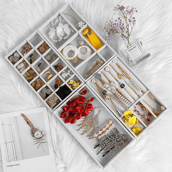 

jewelry pouches, bags velvet organizer tray display ring earrings watch storage box showcase drawer trays gift, Pink;blue