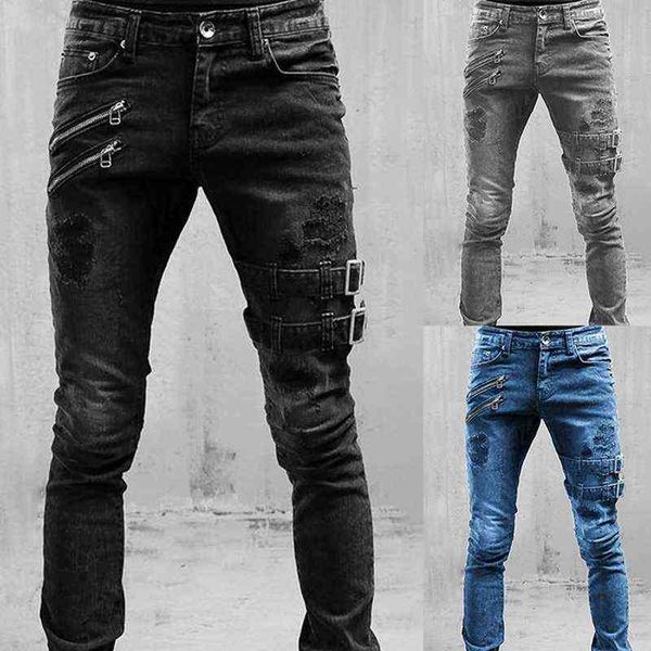 

straight jeans men high waist pants spring summer boyfriend streetwear skinny cacual designer long denim trousers 211118, Black