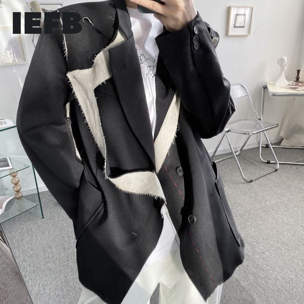 

iefb spring men's clothing deconstruction niche design men's suit coat with rough edge color block patchwork blazers 9y5278 210524, White;black