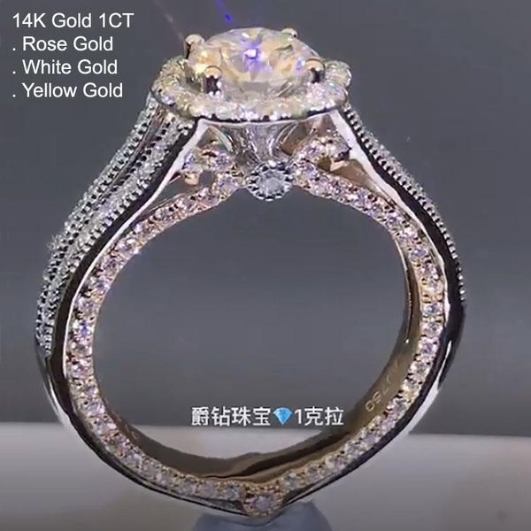 

white gold rose 1 moissanite diamond ring women retro luxury 2 color wedding party engagement anniversary d cluster rings, Golden;silver