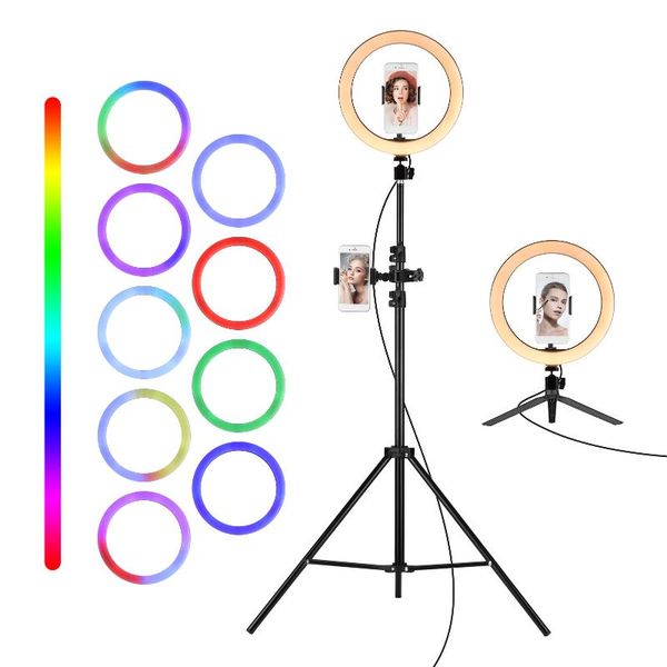 

flash heads 10 inch led right light pography rgb fill 3000k-6000k levels brightness with tripod phone holder for live