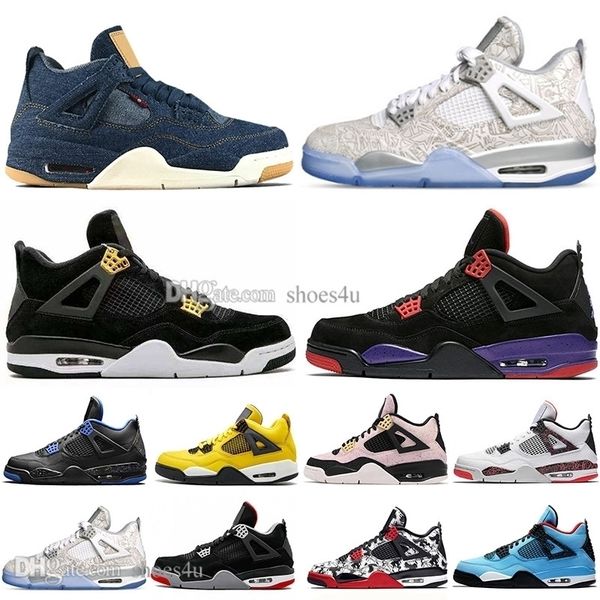 

bred 4 4s what cactus jack laser wings mens basketball shoes denim blue pale citron men sport designer sneakers us 5.5-13