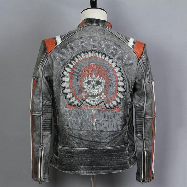 

men's leather & faux avirex fashion mens vintage genuine motorcycle slim fit skull men black biker jacket