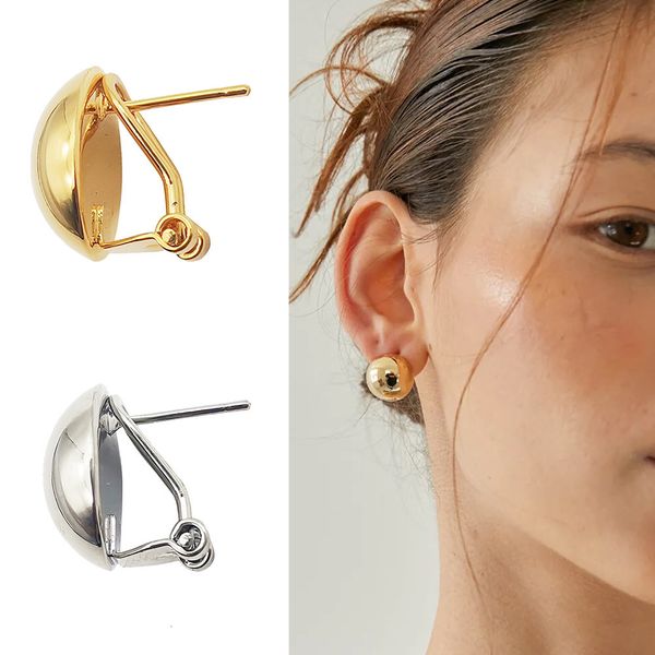 

minority round earrings women's brass metal simple ornaments semicircular, Golden