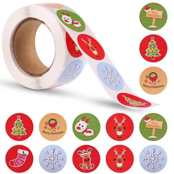 

gift wrap toyvian 1 roll/500pcs creative christmas sealing stickers round label self adhesive holiday envelope party supplies
