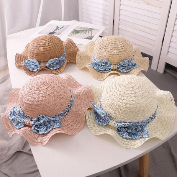 

hair accessories parent-child summer thin sunhat pure color floral bow sunscreen breathable girl boy baby beach caps for women men kid straw, Slivery;white