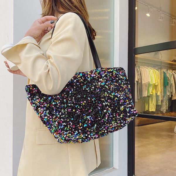 

evening bags sequins armpit bag 2021 summer high-quality pu leather handbags lady totes shoulder travel chain bling fashion crossbody