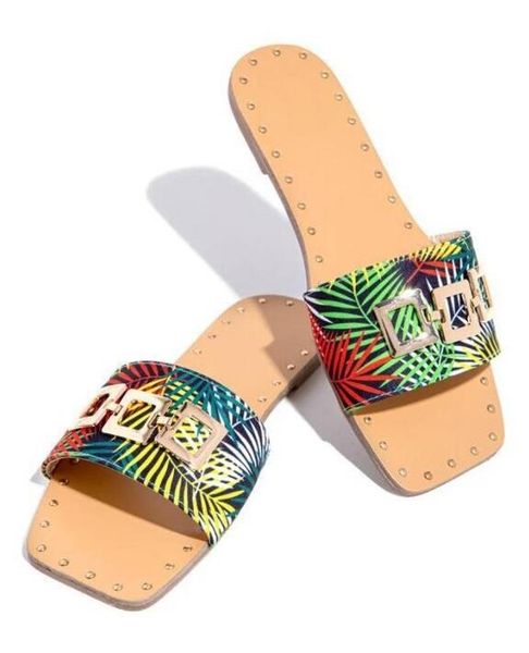 

summer style flat colored gold buckle outdoor leisure non-slip beach slippers wild fashion women sandals at home flip flop, Black