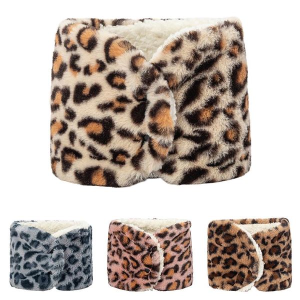

scarves winter plush ring neck scarf men women leopard print thicken knitted fur warm bib snood kids beanie buttons, Blue;gray