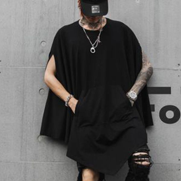 

black men loose t-shirts summer men's wear stage clothes show bv6e, White;black