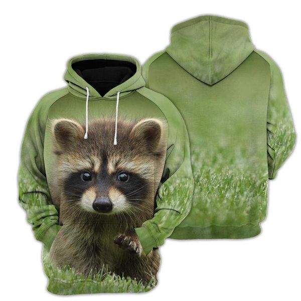 

men's hoodies & sweatshirts funny animal raccoon mens 3d print harajuku pullover hood jacket hip-hop women cute streetwear coat, Black