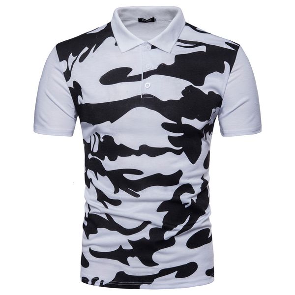 

men's polos spring and summer polo shirt european american camouflage print stitching lapel short-sleeved t-shirt 82 e6jy, White;black