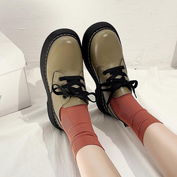 

dress shoes oxford women 2021 autumn comfort green leather loafers woman vintage lace up platform for, Black