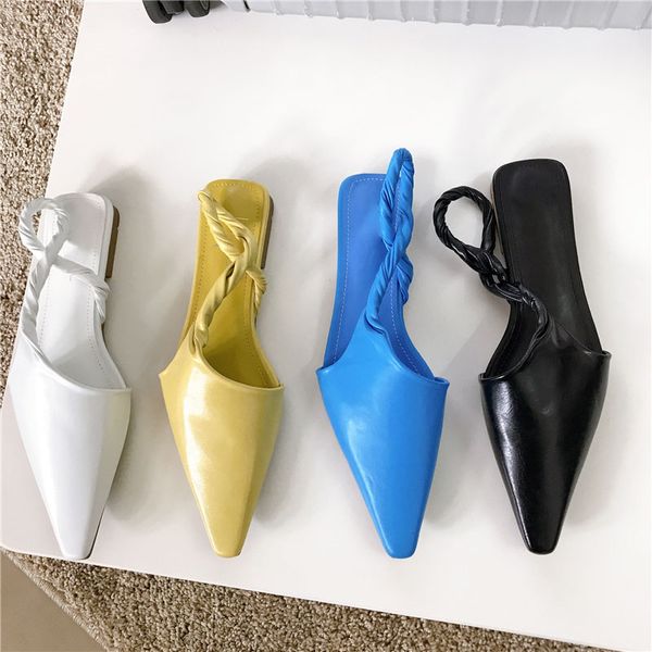 

2021 new women sandals pointed toe slingback sandals slippers mules shoes for woman elegant female flat heel slip on slides shoe, Black