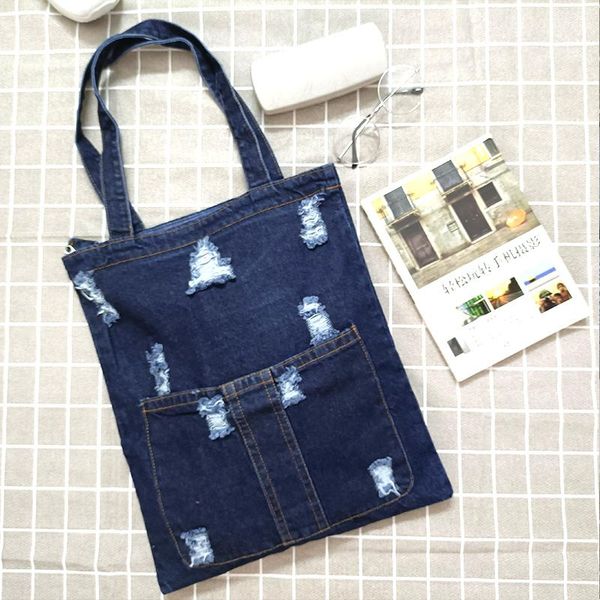 

evening bags female denim cotton canvas fabric handbag simple casual wild color durable eco-friendly shopping bag girl vintage style tote