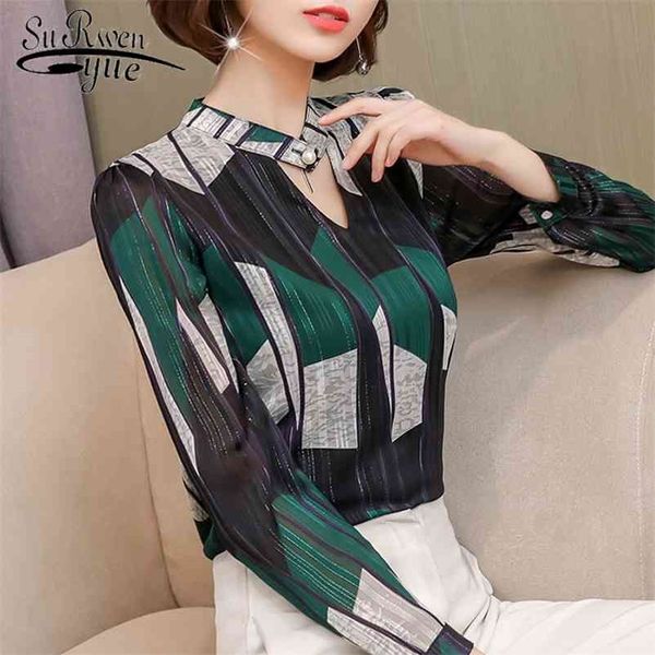 

fashion print chiffon blouse women shirt long sleeve plus size women stripe ol blouse women's clothing blusas 0092 30 210323, White
