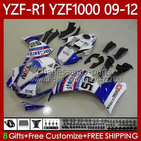 Corpo moto per YAMAHA YZF R1 1000 CC YZF1000 YZF-R1 09-12 Carrozzeria 92No.119 YZF-1000 YZF R 1 YZFR1 09 10 11 12 1000CC 2009 2010 2011 2012 Kit carenatura Blu Bianco