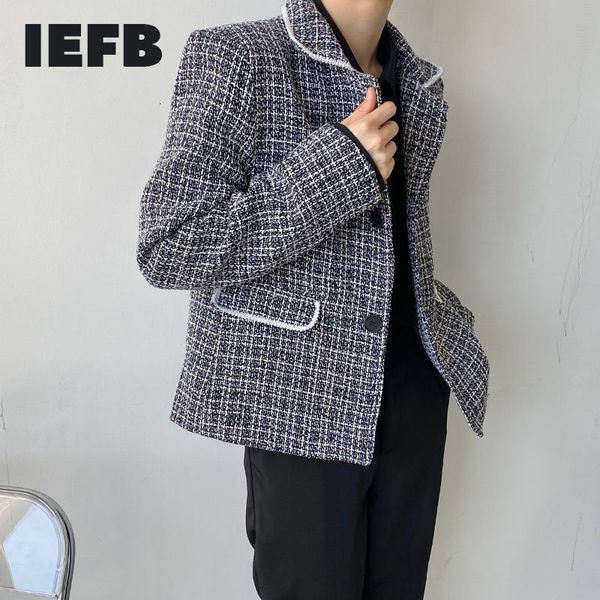

iefb men's clothing korean style slim fit short suit coat single breasted grey blazer for male notched long sleeve 6822 210524, White;black