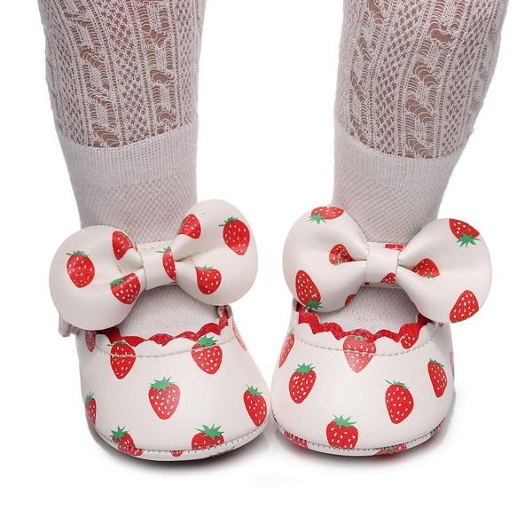 

first walkers born baby girls bow pu princess shoes soft sole anti-slip toddler strawberry cute 0-24m