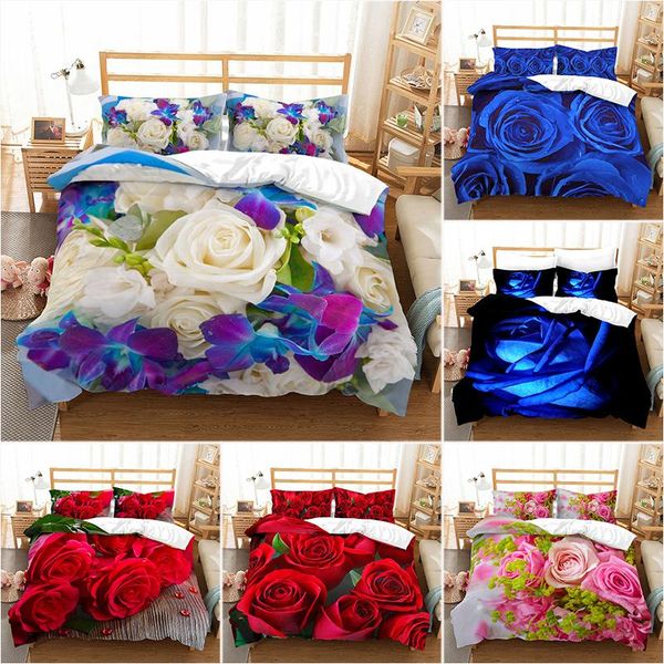 

bedding sets 3d red blue rose wedding duvet cover with pillow set single double twin full  king floral bed for decor