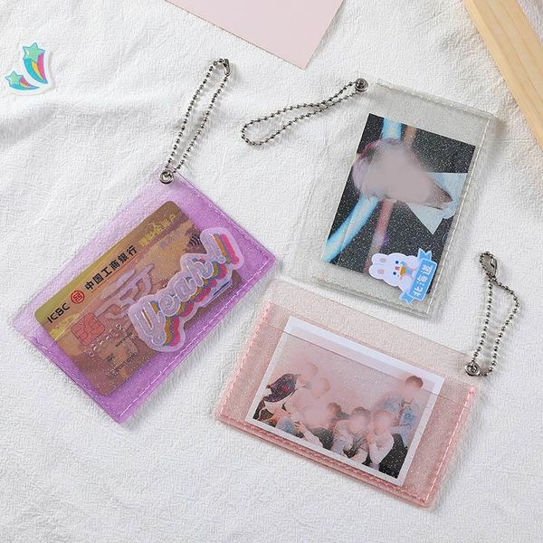 

card holders transparent glitter pvc holder 3 colors 2 bits protective case bus school sleeve id bank cover, Brown;gray