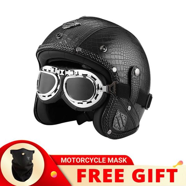 

motorcycle helmets vintage personalized pu open face helmet retro cafe racer man women german chopper 3/4 jet casco moto