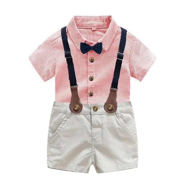 

children's wear summer striped shirt strap shorts children's short sleeve suit popular men's treasure, Blue