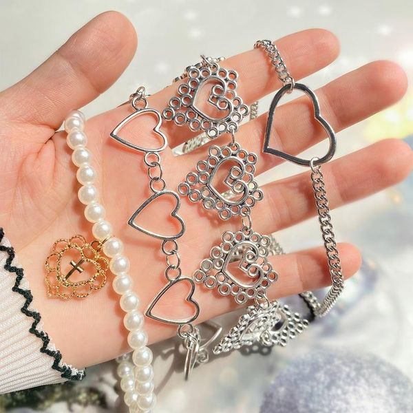 

chokers heart chain choker necklace for women collar goth necklaces aesthetic jewellery christmas party girl halloween chocker, Golden;silver