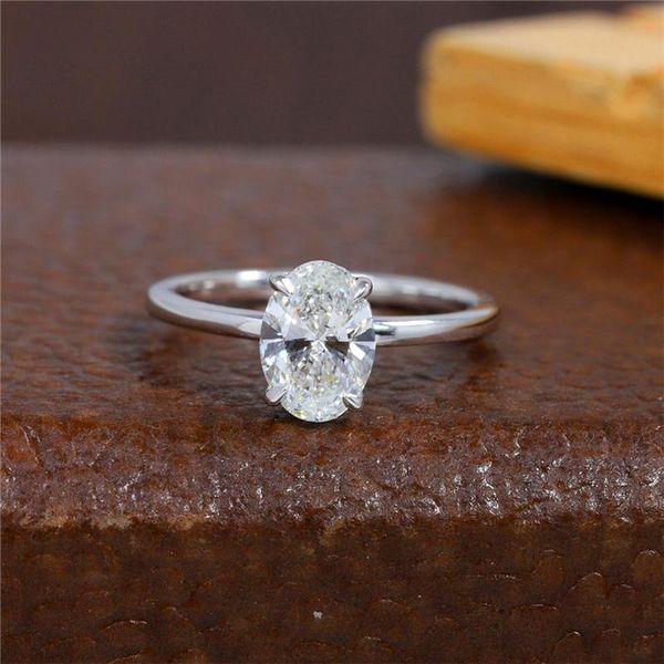 

cluster rings randh 1.0ct 7*5mm d color vvs oval cut moissanite ring solid 14k white gold solitaire women's engagemen anniversary, Golden;silver