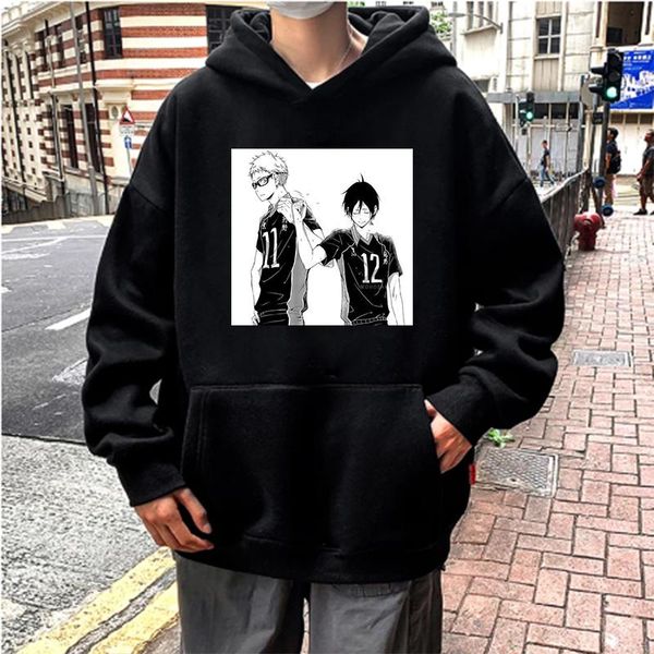 

men's hoodies & sweatshirts oya haikyuu kuroo anime manga men streetwear japanese cartoon high karasuno graphic fashion male, Black