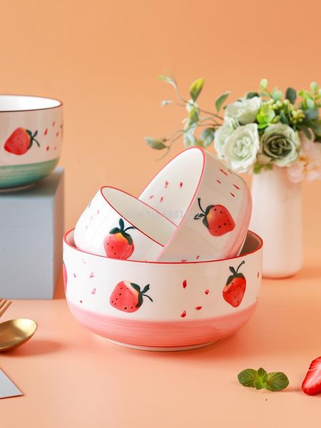 

bowls lovely strawberry bowl pink girl heart ceramic fruit salad household rice breakfast noodlebowl separate largebowl