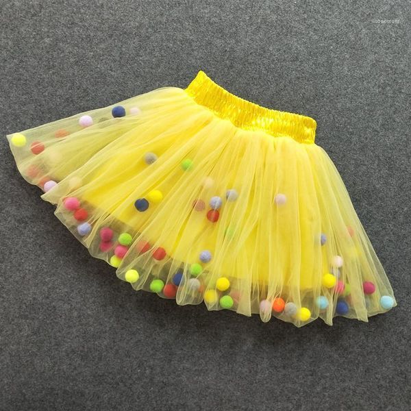 

skirts baby girls tutu kids elastic waist pettiskirt girl princess tulle skirt colorful pompom mini children clothing11, Blue