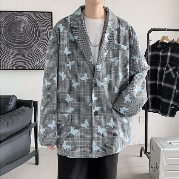 

men's suits & blazers 2021 men butterfly print suit femininity korean fashion leisure loose jacket outwear teens chic retro students, White;black