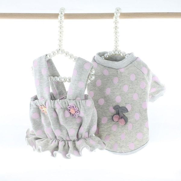 

dog apparel summer clothes gray polka dots skirt suit flower cherry soft korean style sweet for dogs