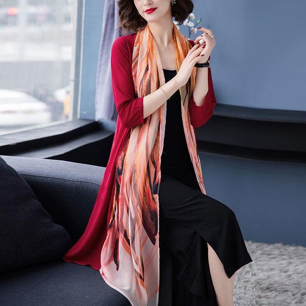 

women's blouses & shirts 2021 women fashion beach long shirt summer chiffon sunscreen kimono cardigan printed mid length loose z482, White