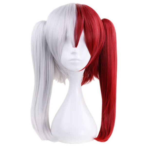 

my hero academia s todoroki detachable ponytails hair women shouto white and red boku no hiro akademia cosplay wig, Black